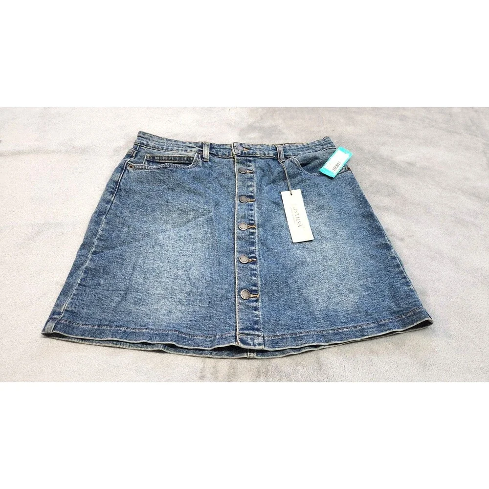 NWT Womens Large Just USA Light Wash Button‎ Front Stretch Aline Skirt